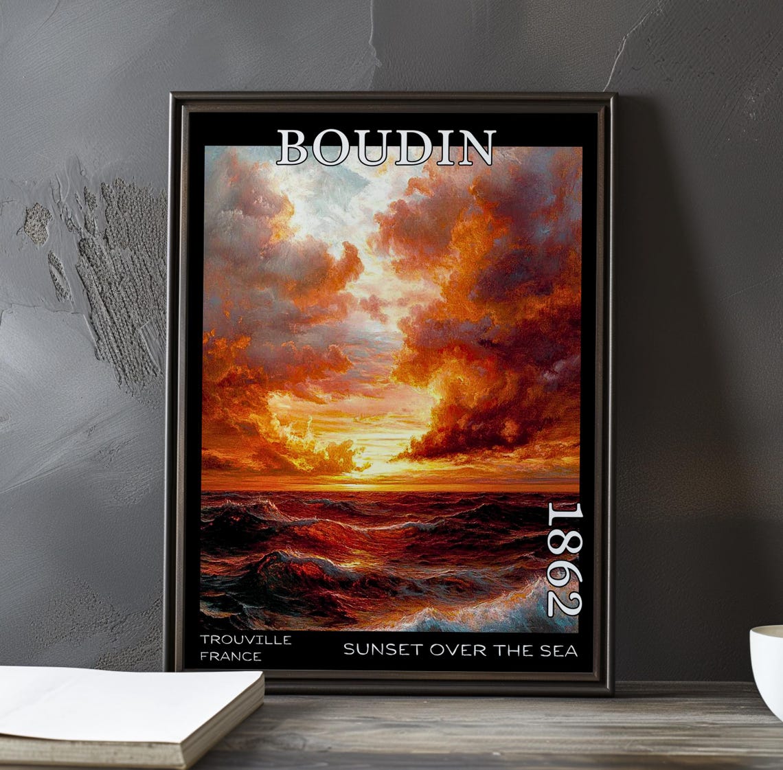 Eugène Boudin Stormy Sunset Sky Over Turbulent Waves 1862 Poster