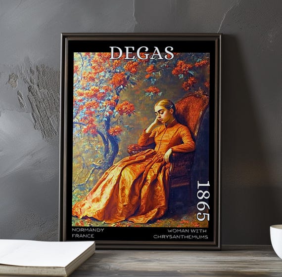 Woman With Chrysanthemums 1865 Edgar Degas Print Poster Early Impressionism Floral Portrait French Realism Study Quiet Elegance Art
