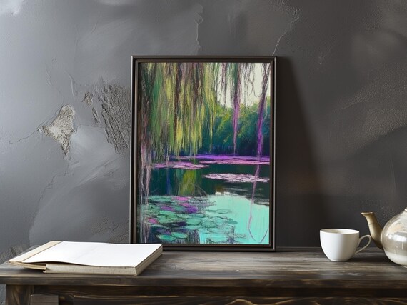 Claude Monet Water Lilies and Willows Purple Pond Scene Poster