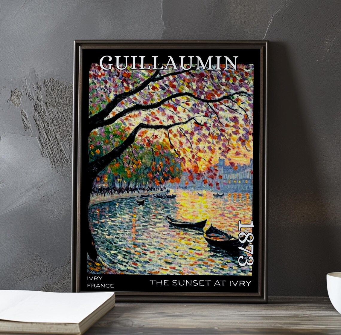 The Sunset at Ivry 1873 France Autumn Canopy River Scene Poster