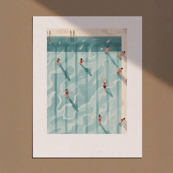 Minimalist Tiny Swimmers Pool Art Print