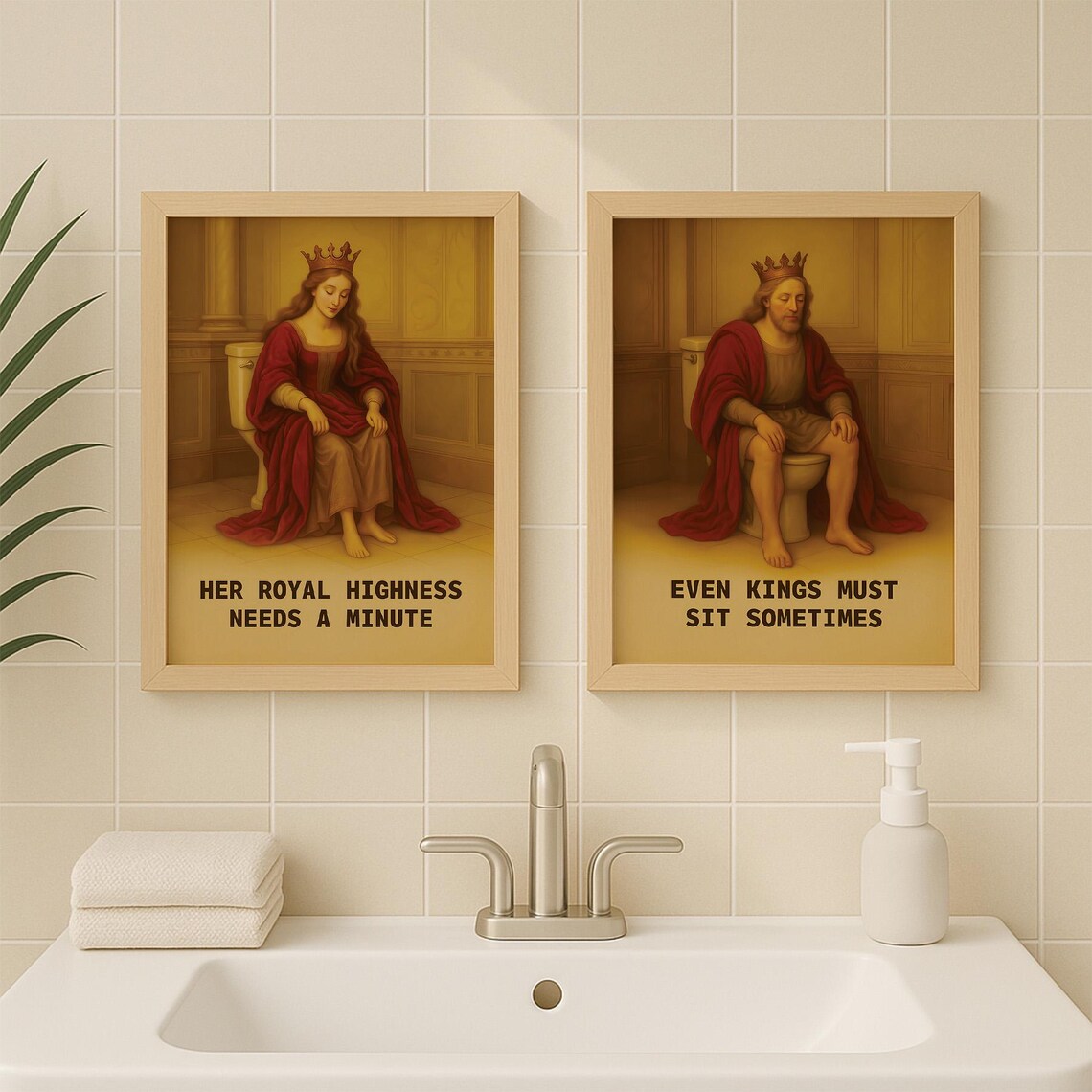 Funny Royal Bathroom Poster Set of 2 King and Queen Toilet Humor