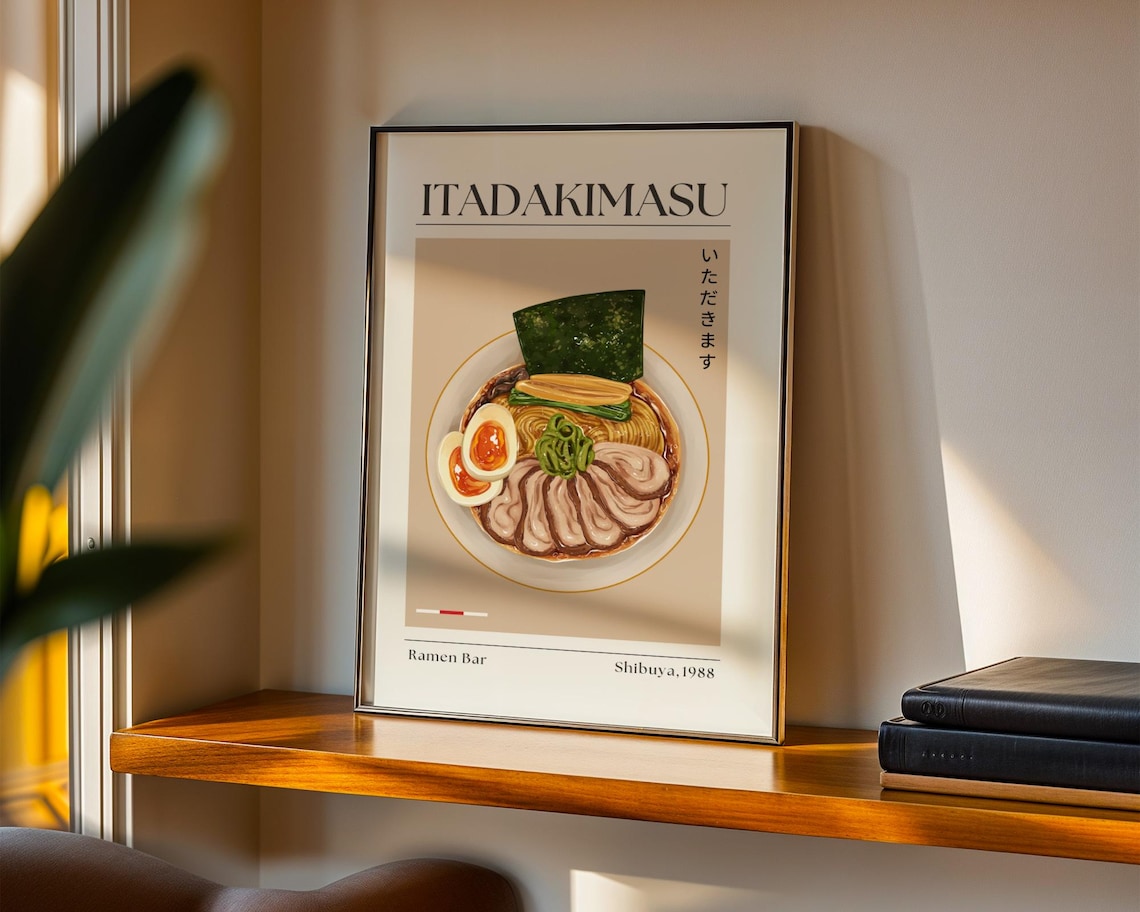 Itadakimasu Ramen Bar Shibuya 1988 Japanese Retro Kitchen Food Poster