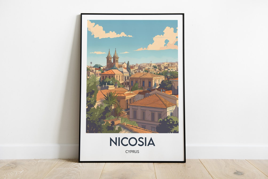 Nicosia Historic Old Town Rooftops Cathedral Cyprus Travel Poster
