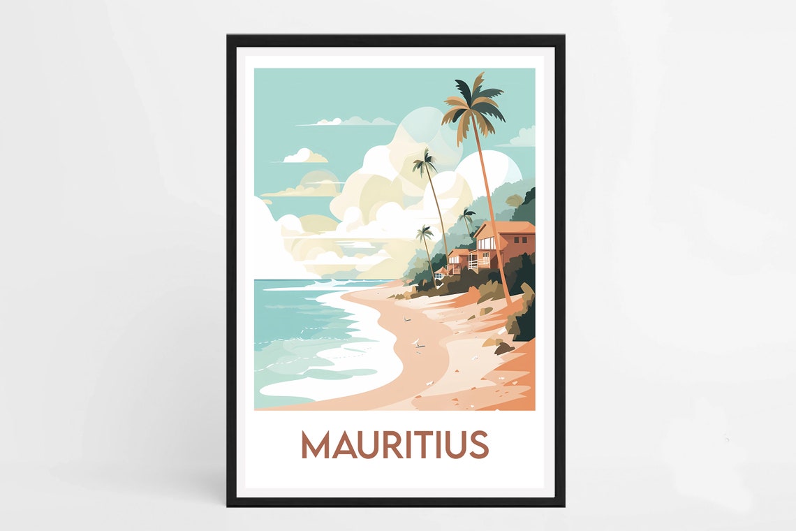 Mauritius Tropical Beach Palms and Island Homes Travel Poster