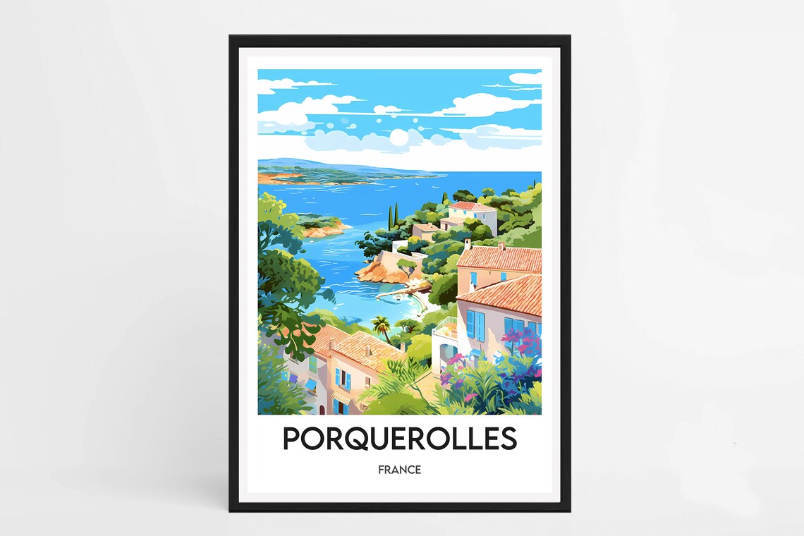 Porquerolles Coastal Village Bay French Riviera Travel Poster