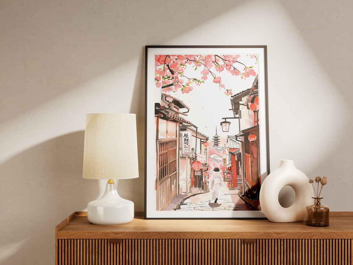 Kyoto Japan Cherry Blossom Lane Spring Kimono Stroll Art Poster - Image 2