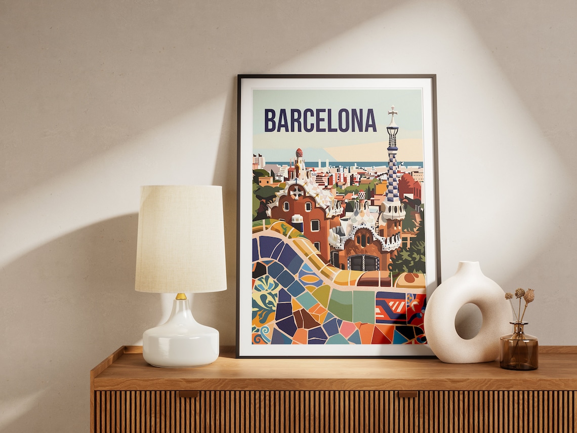 Barcelona Park Gell Minimalist Travel Poster - Image 2