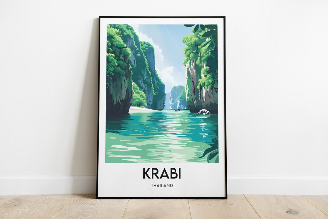Krabi Thailand Limestone Cliffs Emerald Lagoon Seascape Poster