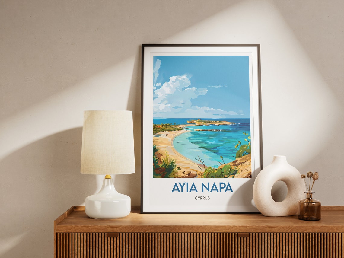 Ayia Napa Curved Sandy Beach Turquoise Sea Cyprus Travel Poster - Image 2