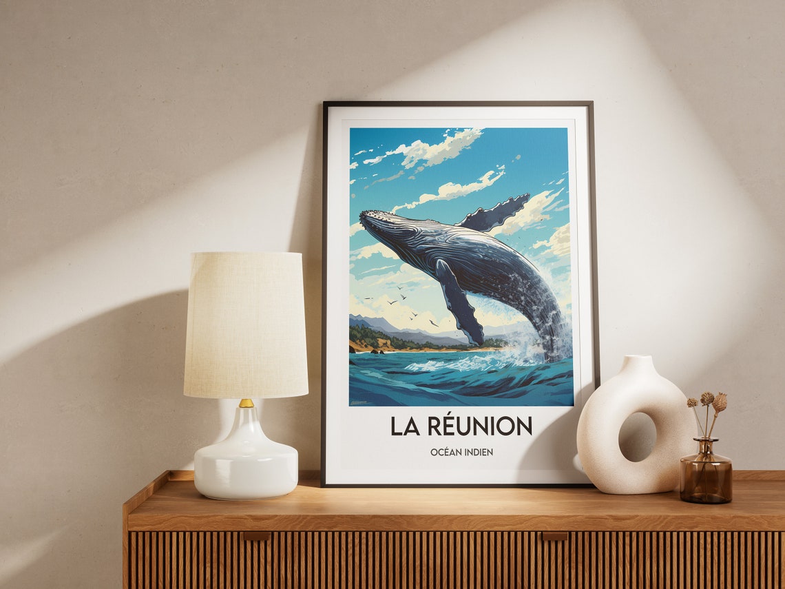 Reunion Island Breaching Humpback Whale Ocean Jump Poster Art - Image 2