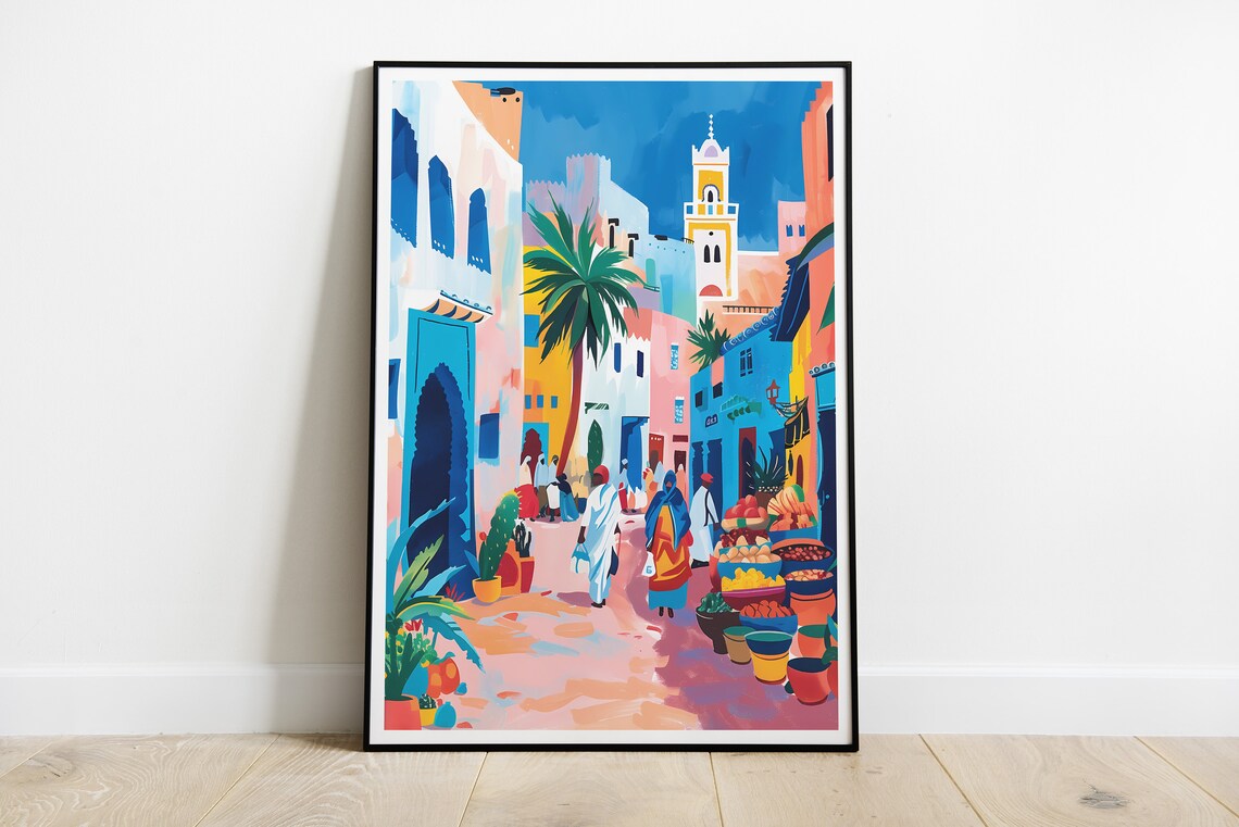 Marrakech Gouache Painting Morocco Poster Print Wall Art Marrakech Home Decor