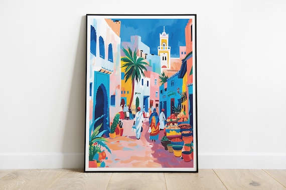 Marrakech Gouache Painting Morocco Poster Print Wall Art Marrakech Home Decor