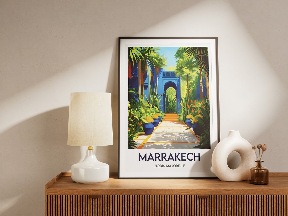 Marrakech Jardin Majorelle Blue Garden Pavilion Palms Poster - Image 2