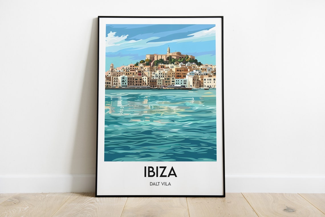 Ibiza Dalt Vila Old Town Waterfront Blue Sea Spain Travel Poster