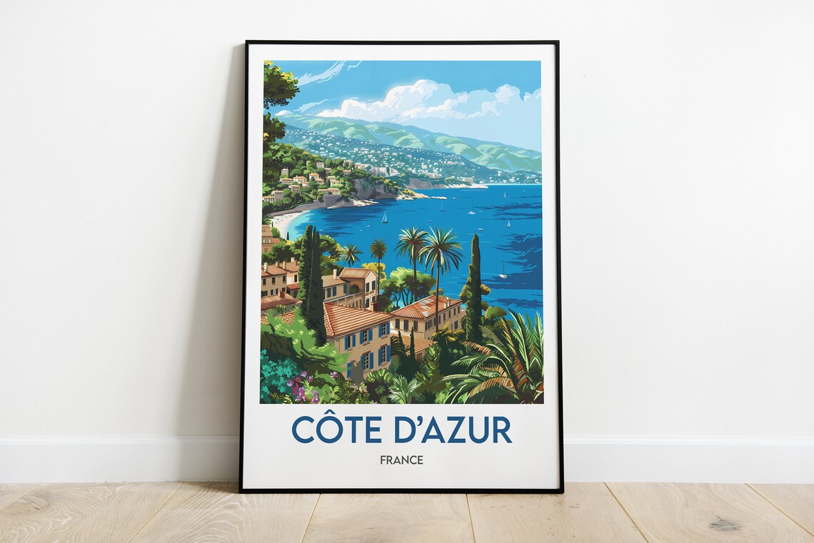 Sunny Cote d Azur France Riviera Bay Palms Blue Sea View Poster