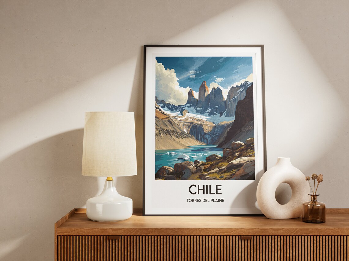Chile Torres Del Paine Granite Peaks Lake Illustration Travel Poster - Image 2