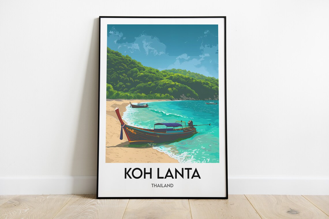 Koh Lanta Longtail Boat Beach Jungle Island Thailand Travel Poster