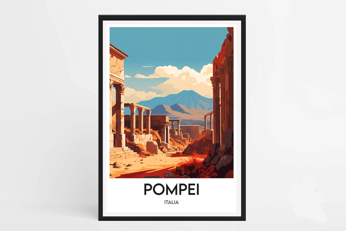 Pompeii Italy Ancient Roman Ruins Columns Vesuvius View Poster