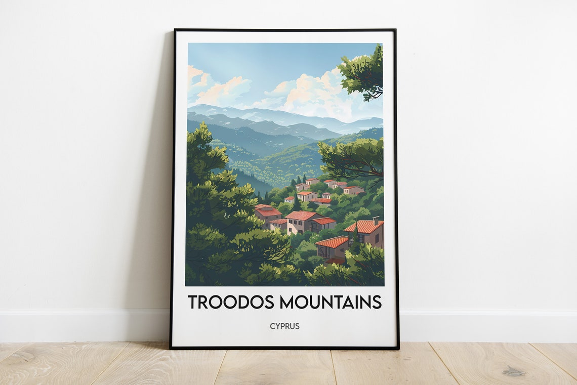 Troodos Mountains Pine Village Red Roofs Cyprus Travel Poster