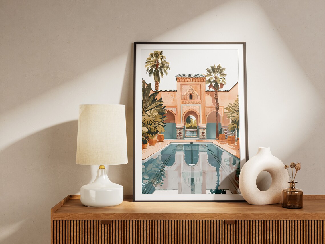 Marrakech Riad Morocco Acrylic Painting Travel Poster - Image 2