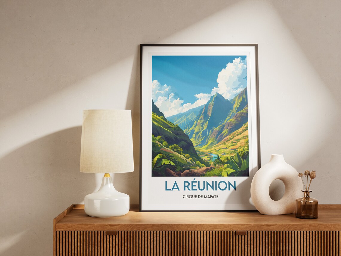 La Reunion Cirque de Mafate Green Mountain Valley Classic Poster - Image 2