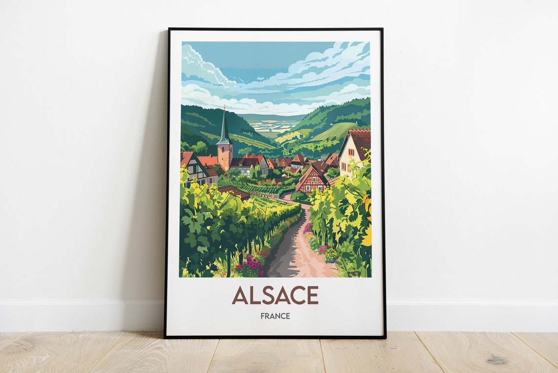 Alsace France Vineyard Village Church Steeple Valley View Poster