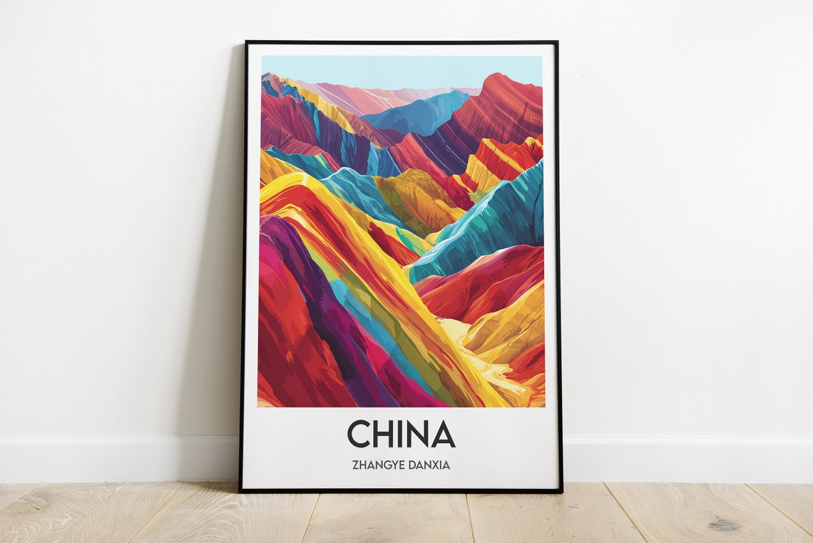 China Zhangye Danxia Colorful Rainbow Mountains Travel Poster