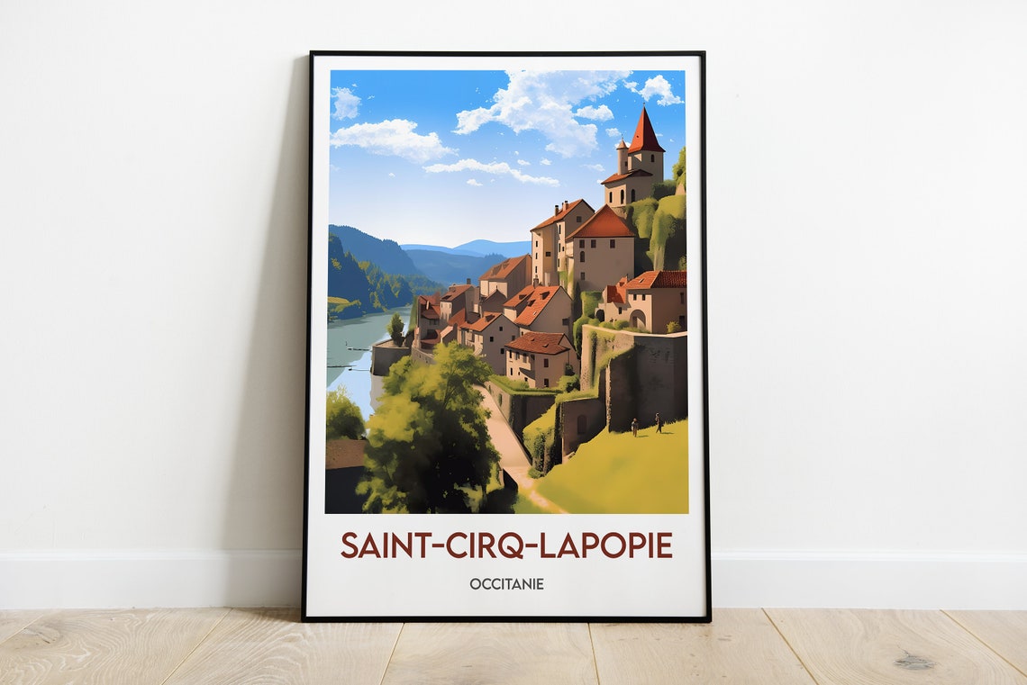 Saint Cirq Lapopie Poster Minimalist Illustration Of Saint Cirq Lapopie France Travel Poster Saint Cirq Lapopie Poster