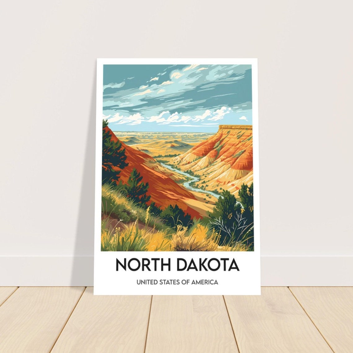 North Dakota Red Rock Badlands Canyon Scenic Vintage Travel Poster - Image 2