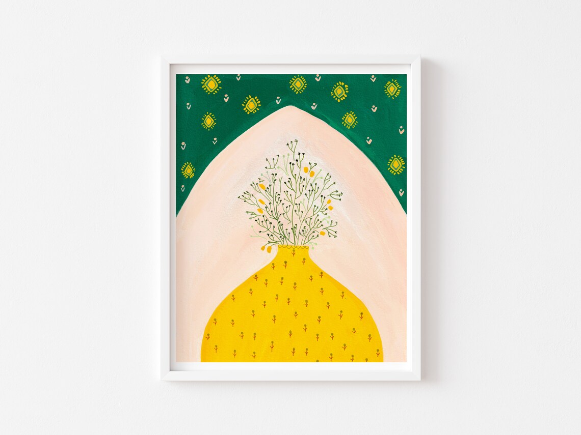 Yellow Vintage Vase Botanical Bedroom Art Print - Image 2