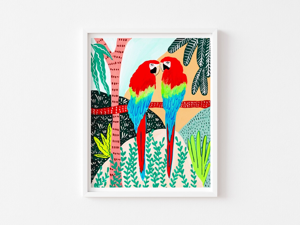 Tropical Birds Jungle Art Print, Macaw Parrot - Image 2