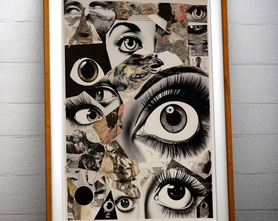Surreal Collage of Watching Eyes Monochrome Gothic Art Wall Poster