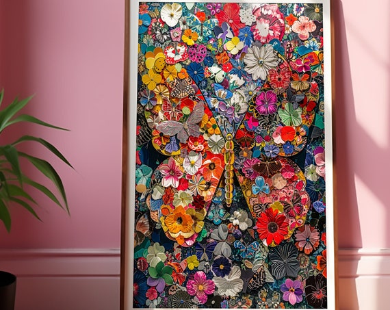 Maximalist Art Eclectic Floral Butterfly Vibrant Wall Decor Instant Artwork