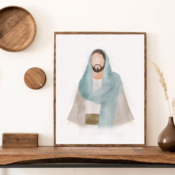 Minimalist Faceless Jesus Christ Watercolor Portrait Wall Poster