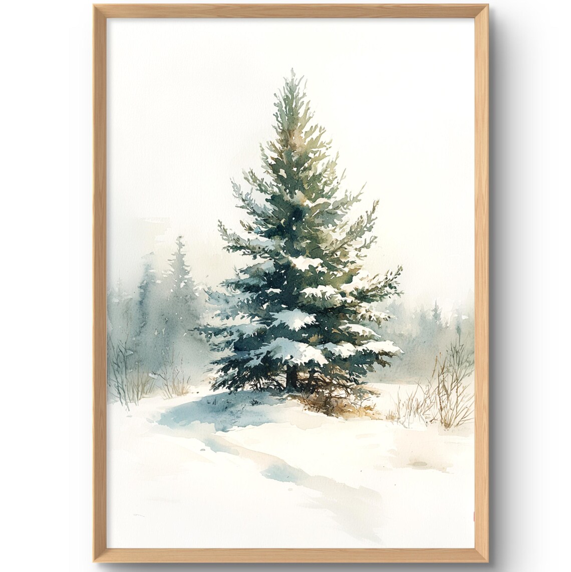 Snowy Fir Tree Winter Wonderland Watercolor Landscape Poster