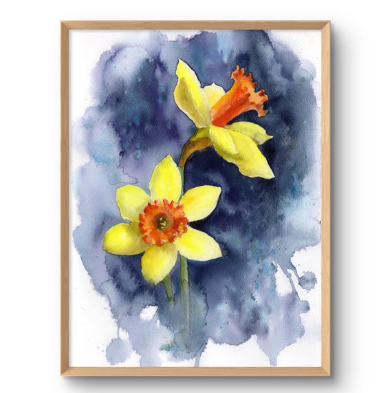 Daffodil Art Print Flowers Watercolor Painting Floral Wall Narcissus Spring Decor Botanical Poster From Original Artwork