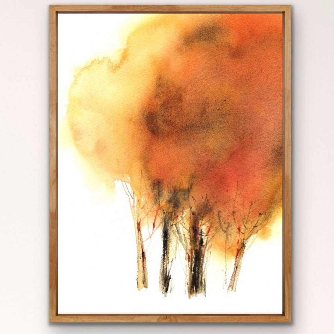 Autumn Trees in Gold and Rust Abstract Watercolor Forest Print