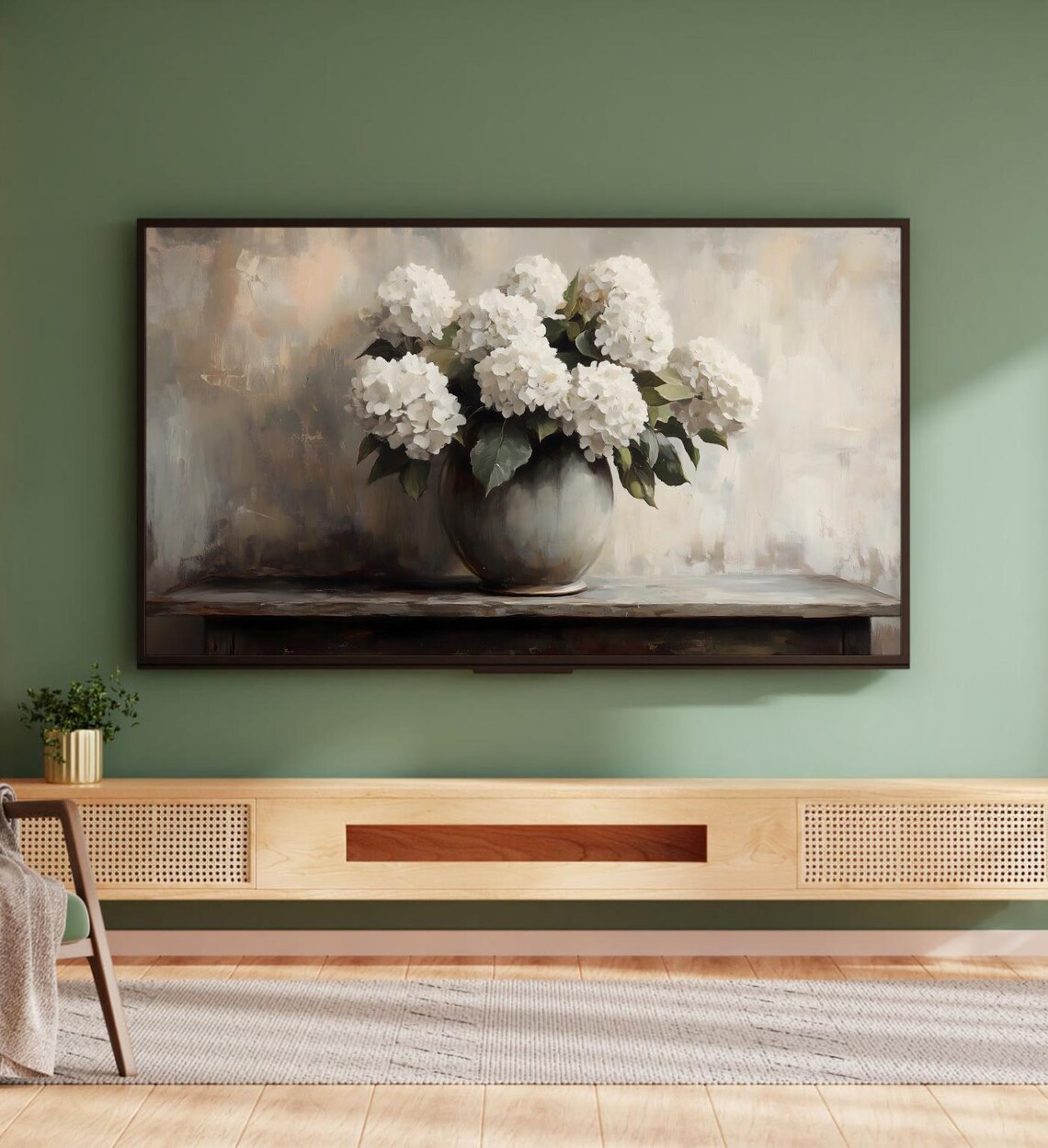 Muted Hydrangea Art, Vintage Vase Painting - Image 5