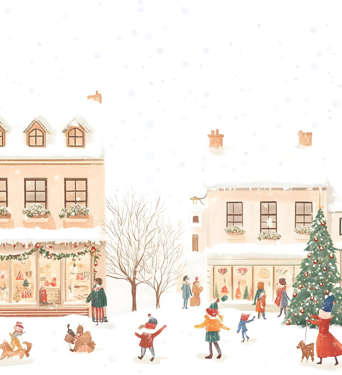 Cozy Christmas Village Street Scene Snowy Shops Holiday Art Poster - Image 6