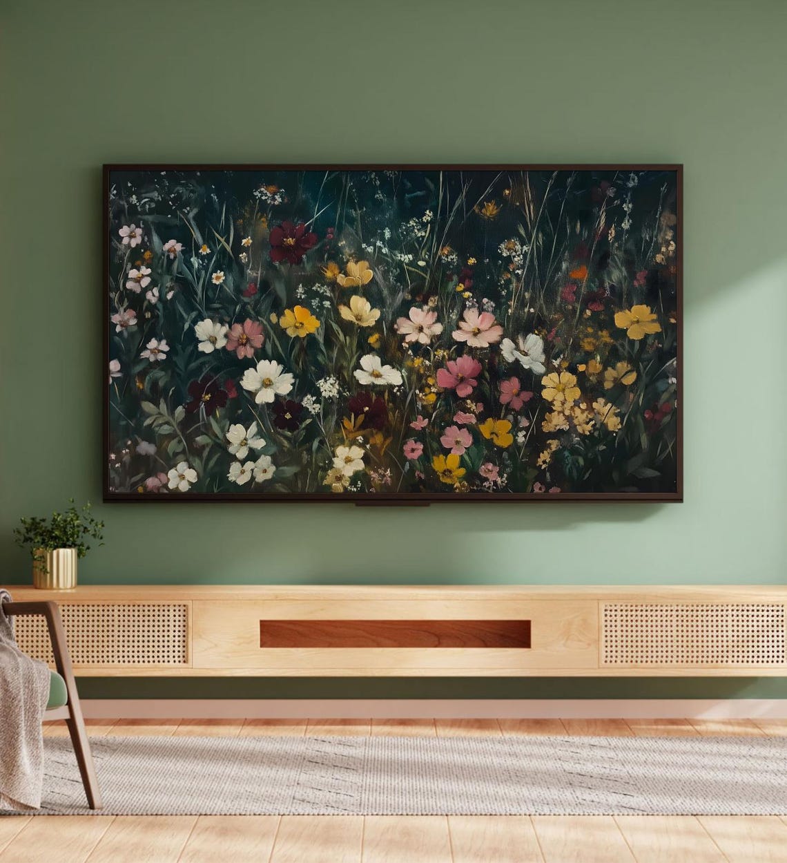 Moody Wildflower Garden Night Still Life Dark Botanical Art Poster - Image 5