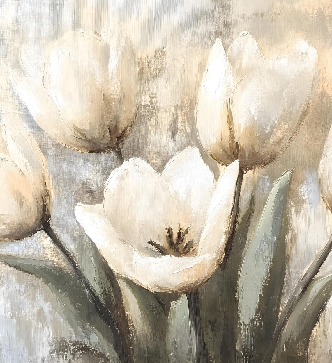 White Tulips Bouquet Soft Neutral Vintage Floral Oil Painting Poster - Image 6