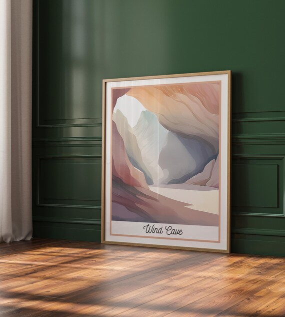 Wind Cave National Park Pastel Cave Watercolor Travel Poster