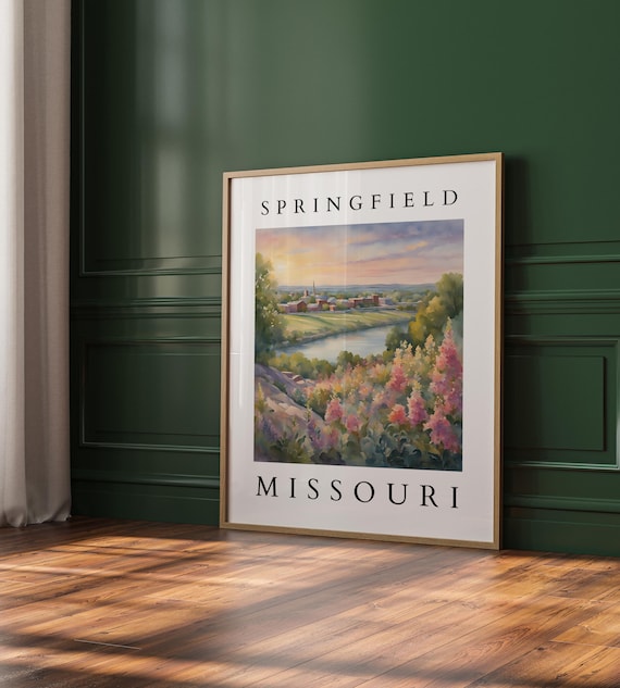 Springfield Missouri River Hills Wildflower Sunset Watercolor Poster