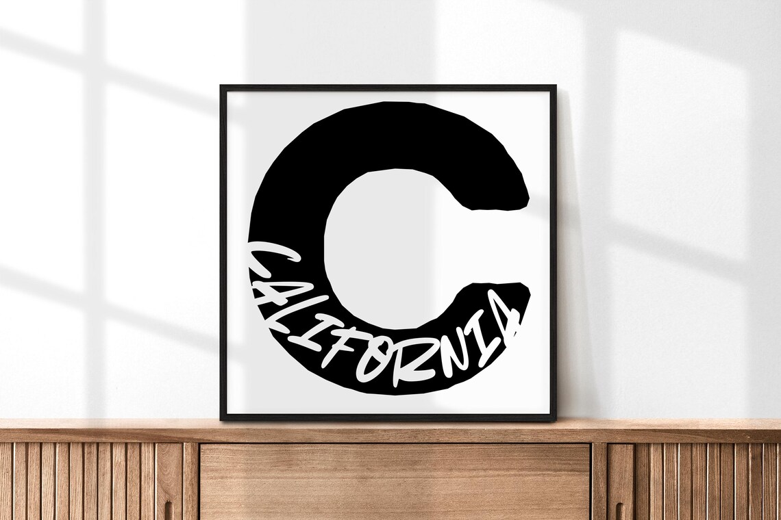 California Letter C Typography Poster Modern Black White State Wall Decor Art