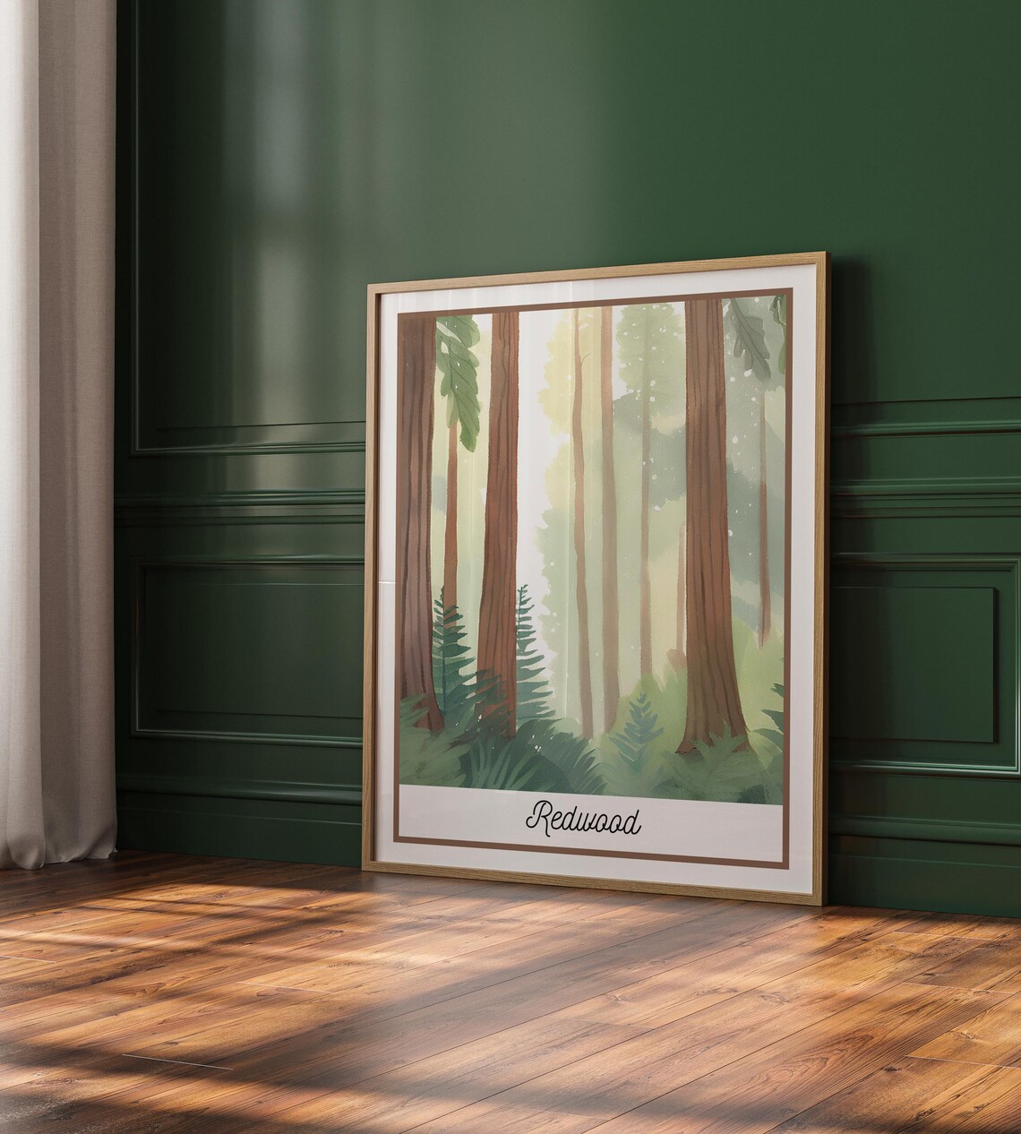 Redwood National Park Tall Forest Trees Watercolor Travel Poster