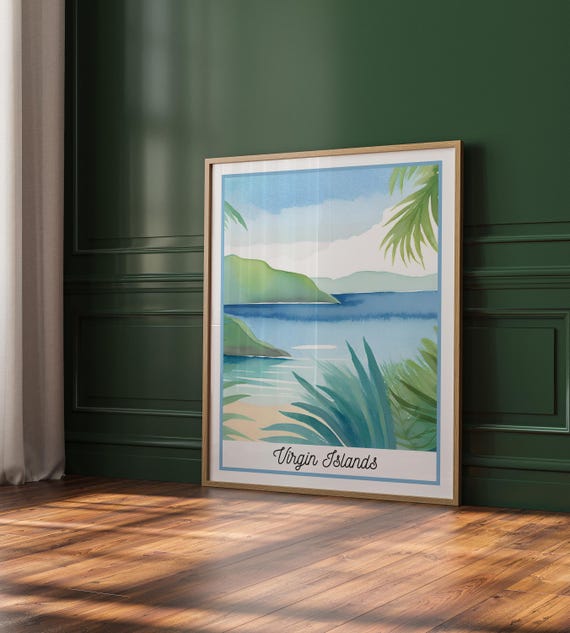 Virgin Islands Watercolor Print Tropical Beach Wall Art Coastal Home Decor Caribbean Travel Poster