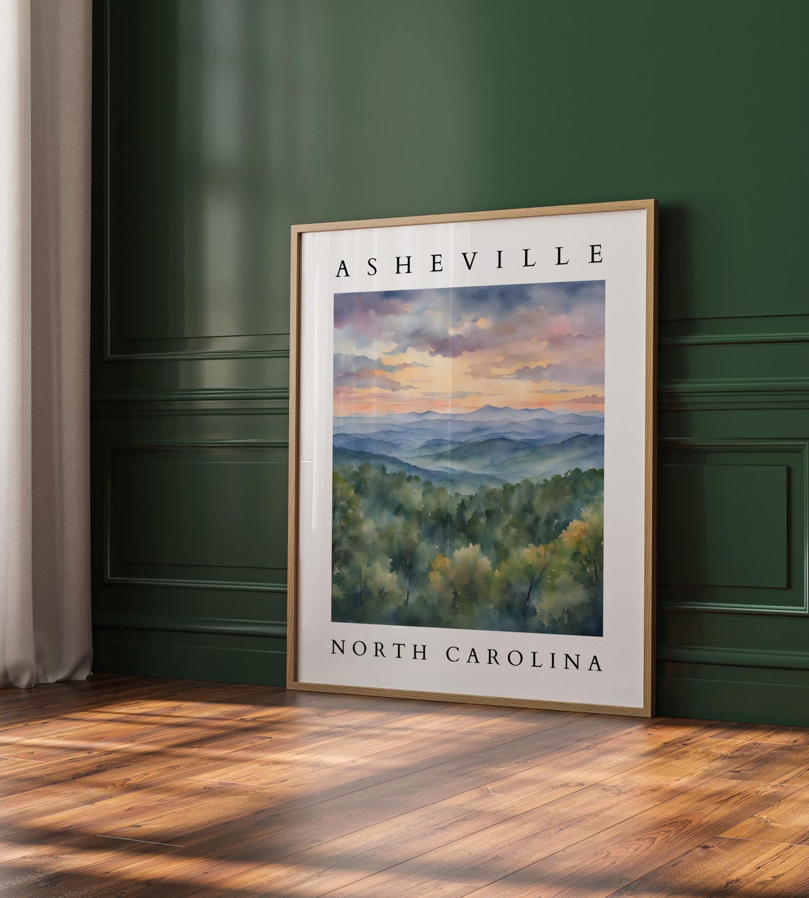 Asheville North Carolina Watercolor Blue Ridge Mountain Poster