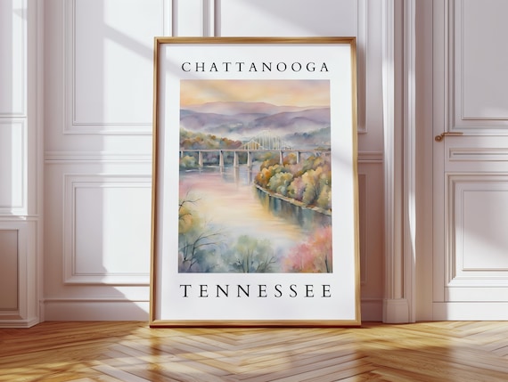Chattanooga Tennessee River Bridge Watercolor Travel Art Poster