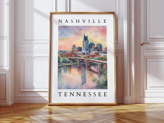 Nashville Skyline Watercolor Tennessee Art Music City Wall